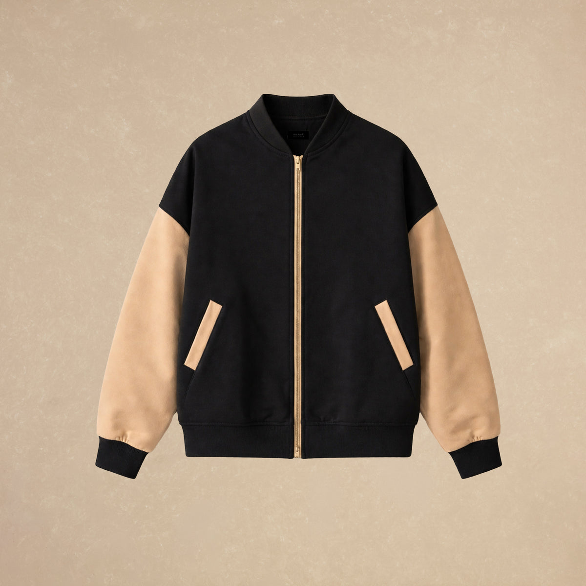 Bomber Jacket Negra y Biege - French Terry