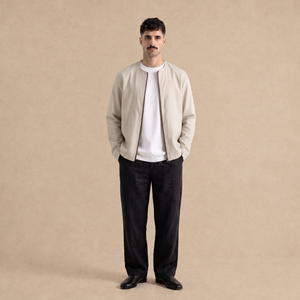 Chamarra Foco Lino Sin Cuello Beige