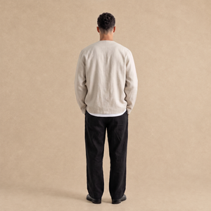 Chamarra Foco Lino Sin Cuello Beige