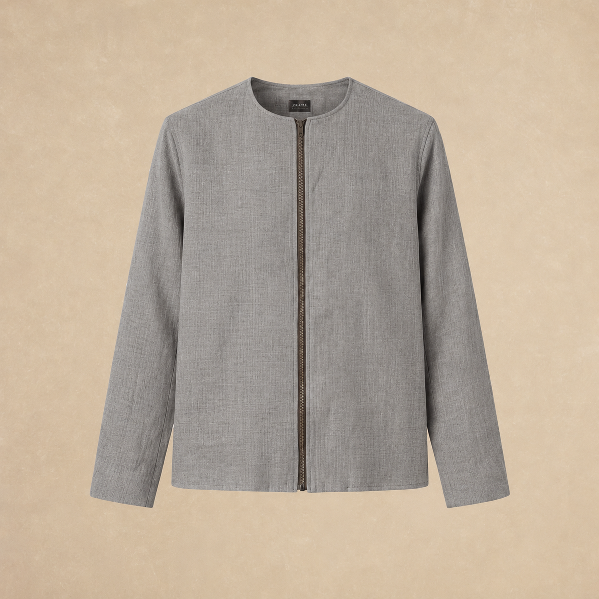 Chamarra Focus Lino Sin Cuello Gris