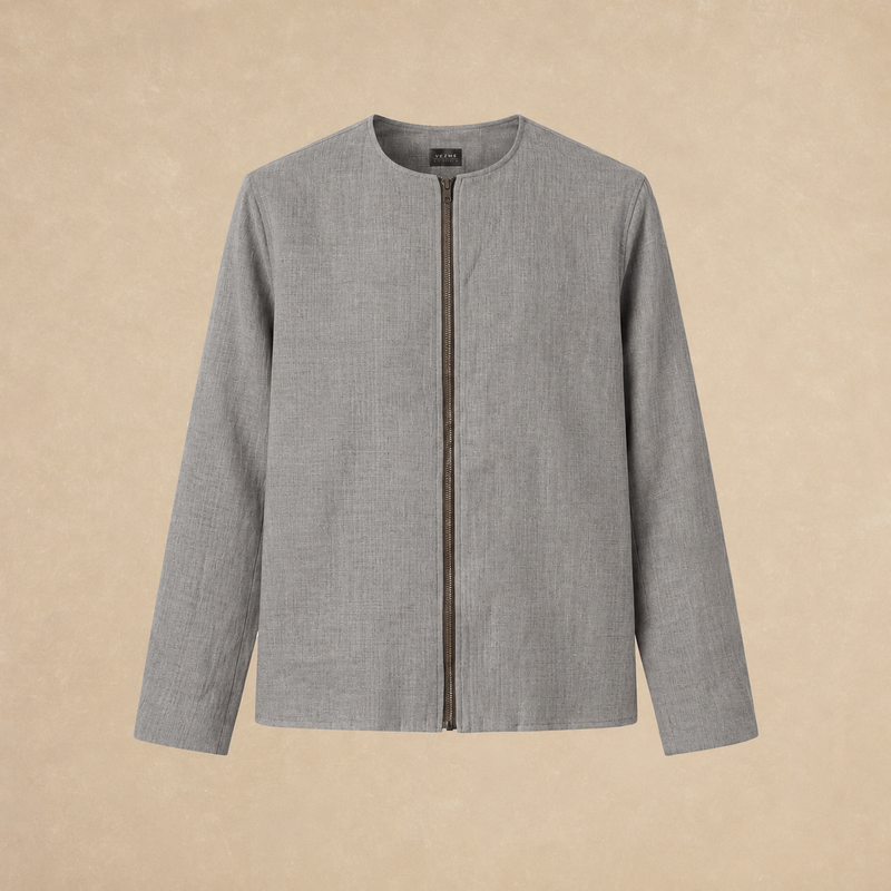 Chamarra Focus Lino Sin Cuello Gris